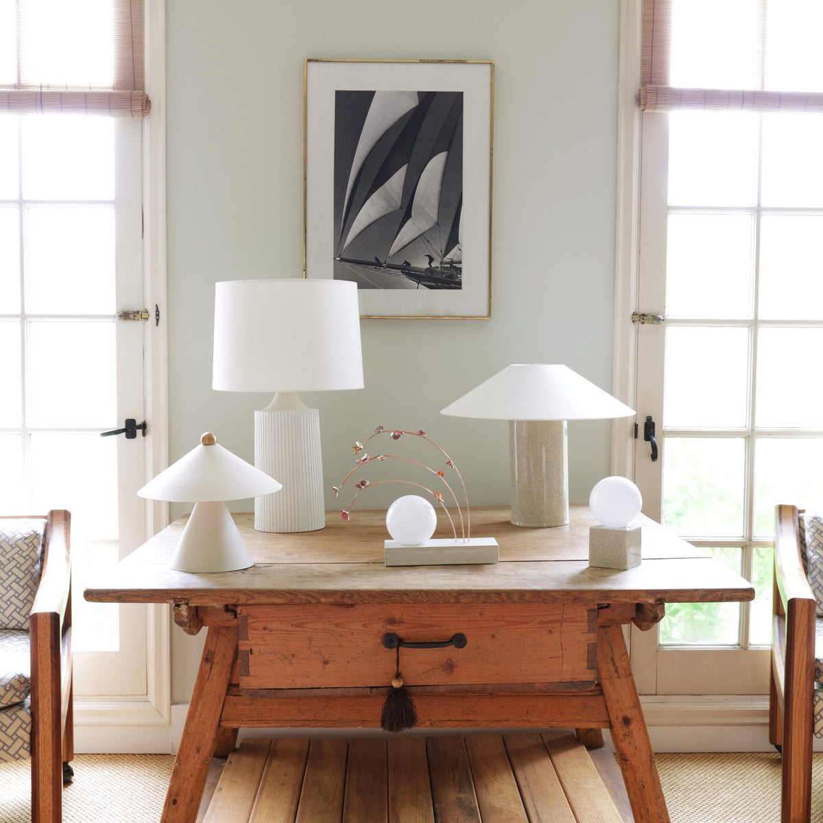 From Right to Left: Elvia, Tumwater, Ikebana, Hill and Little Meg ceramic lamps