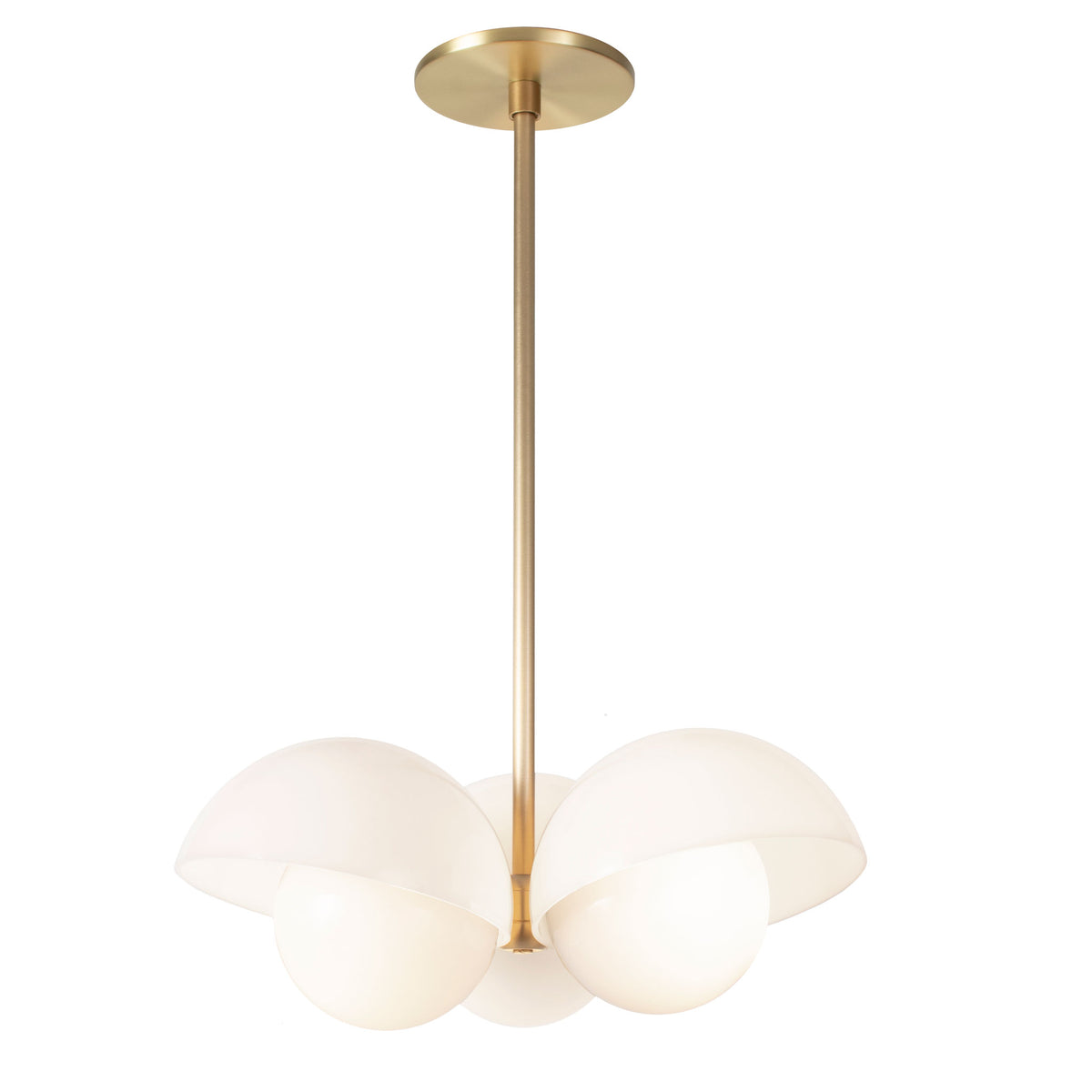 Noor 3 Pendant shown in Brass with White Opal Acrylic