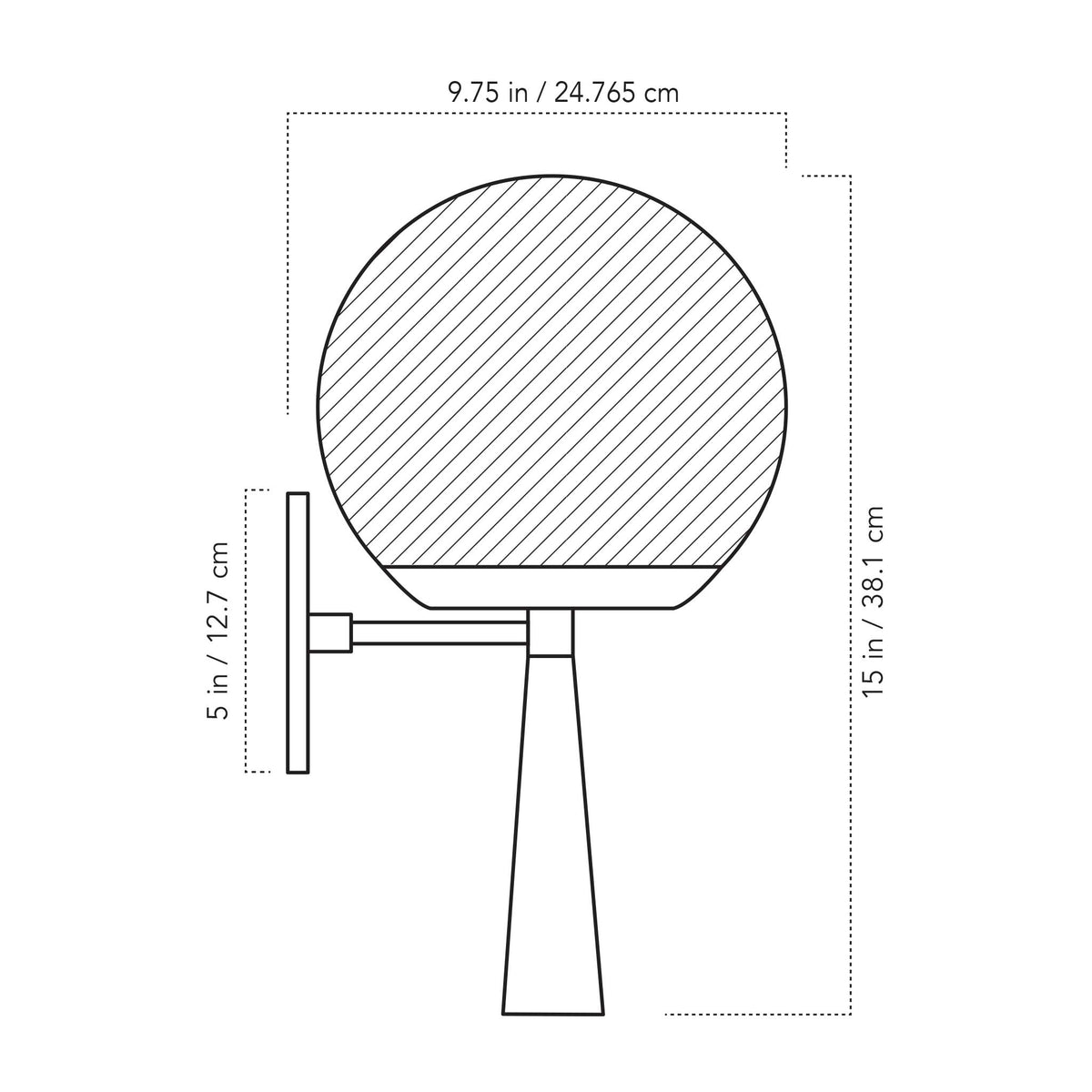 A Technical Drawing Of The Audrey Wall Sconce With 8" Globe