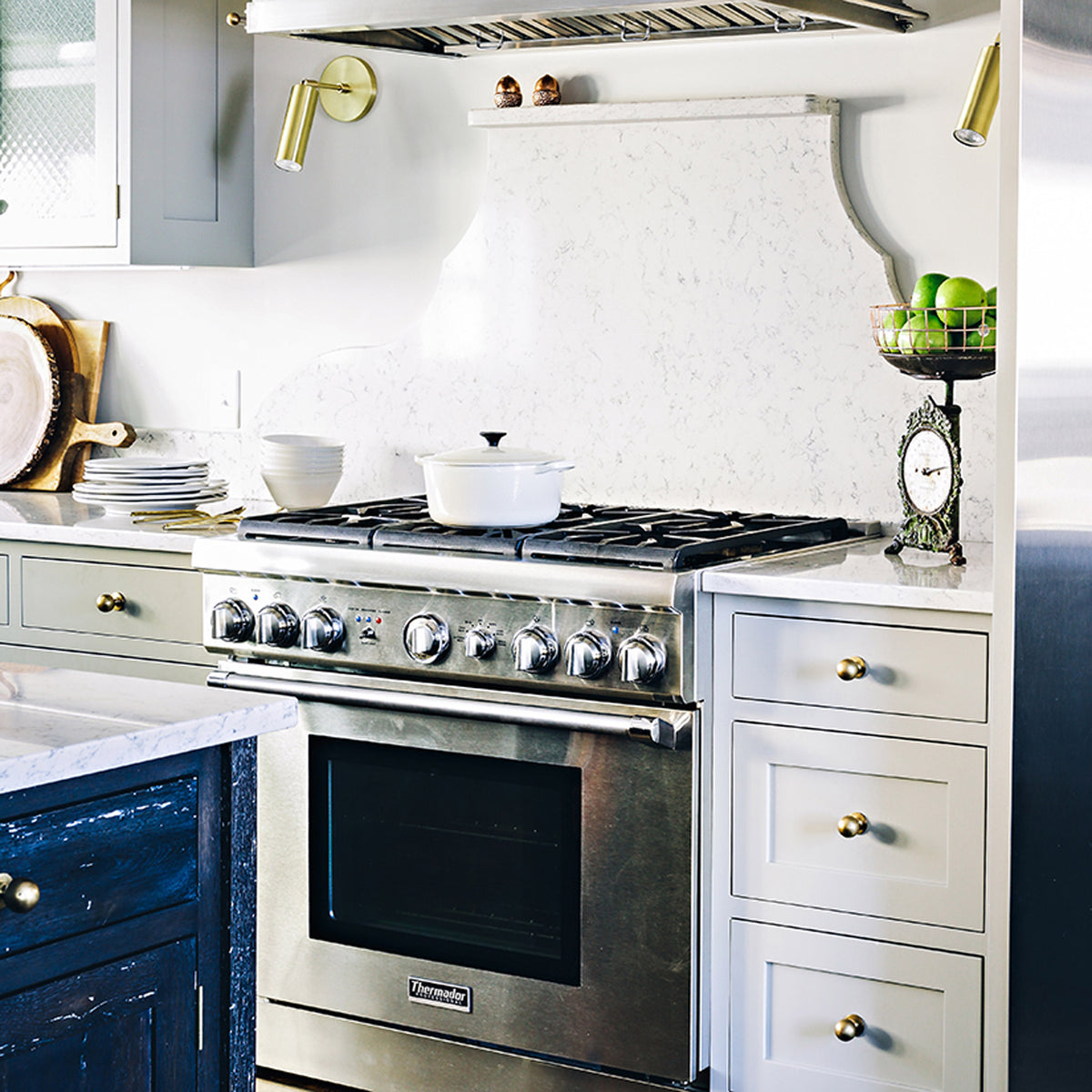 Fjord Spots shown in Brass. Interior design by Tyler Karu. Photo by Justin Levesque