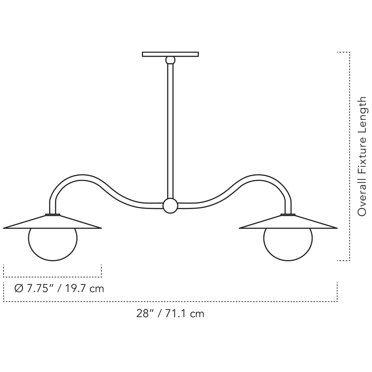 Cedar & Moss Marie Petite Double Pendant drawing with dimensions