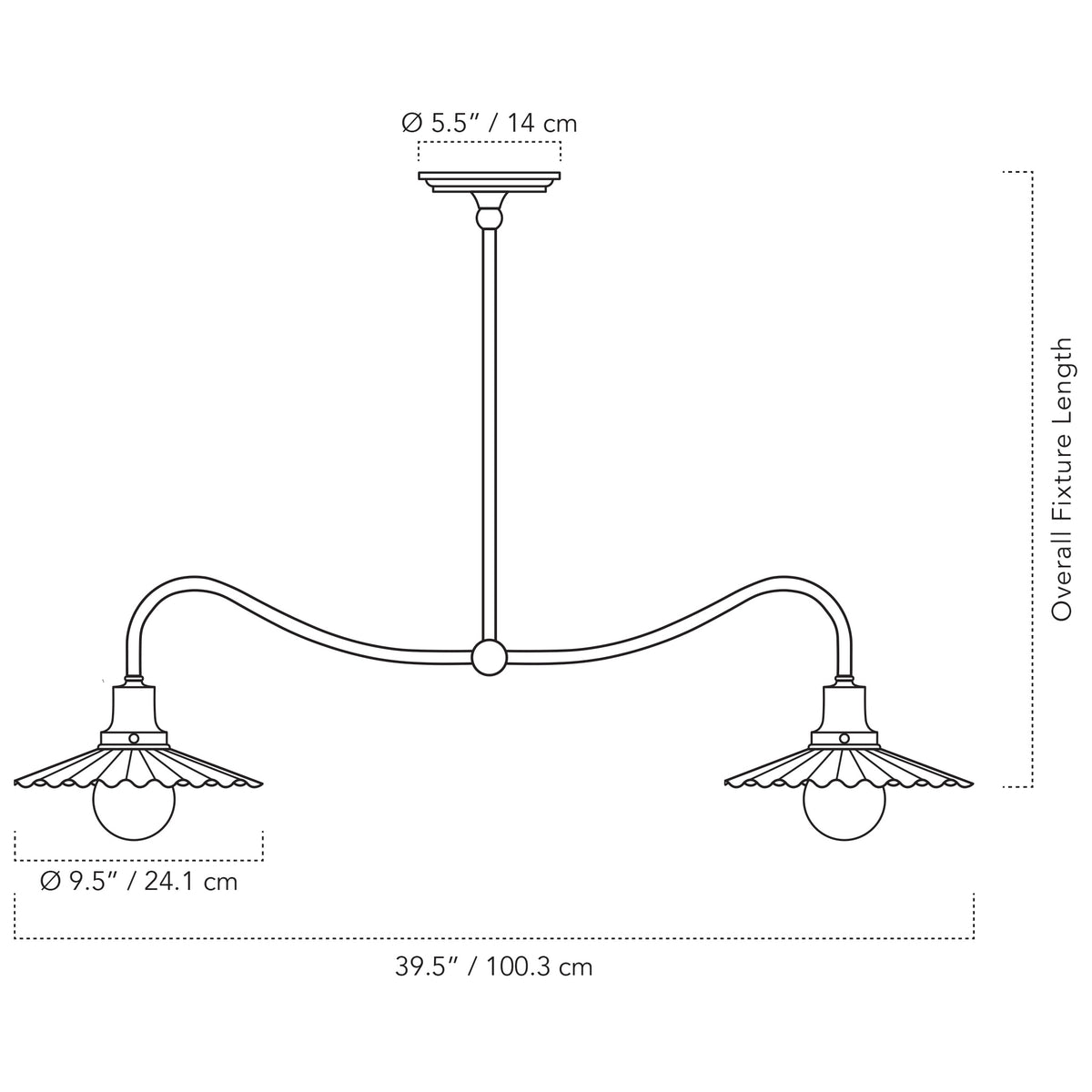 Cedar & Moss Marjorie Grand Double Pendant drawing with dimensions