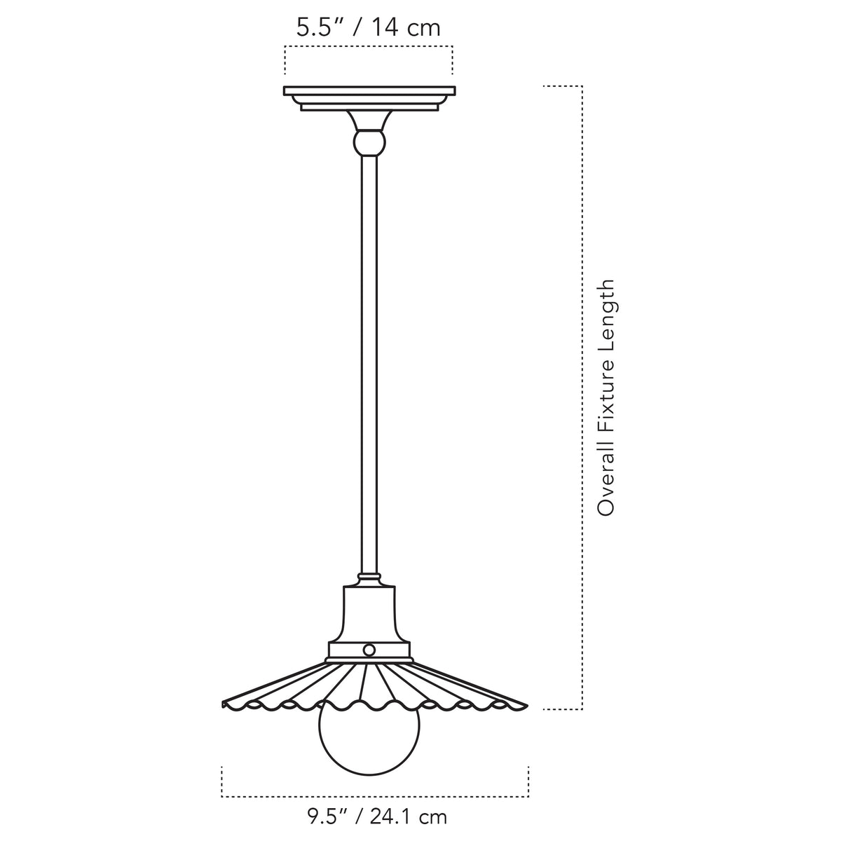 Cedar & Moss Marjorie Rod Pendant drawing with dimensions