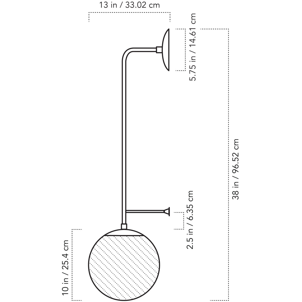 A Technical Drawing Of The Ramona Wall Sconce With 10" Globe