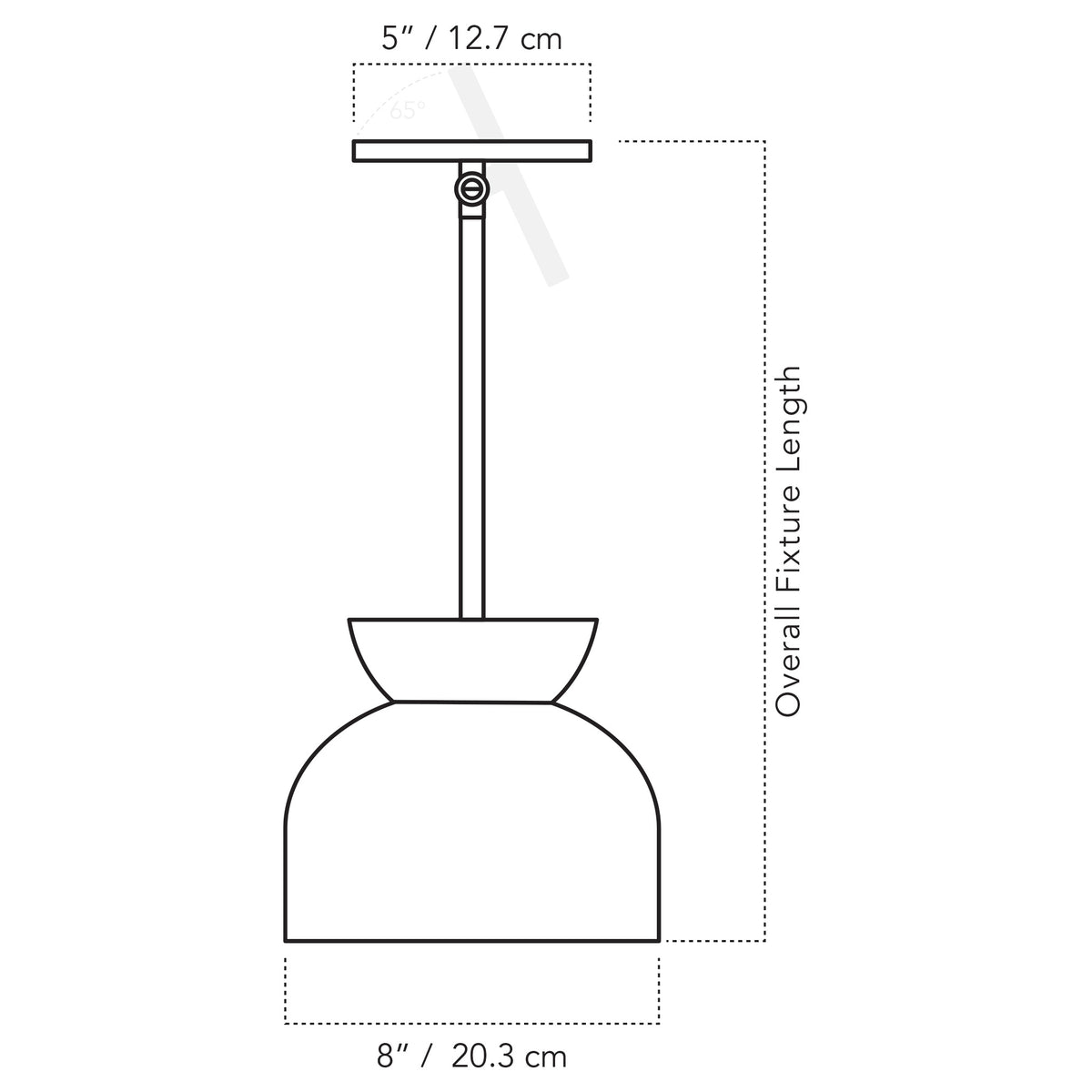 Cedar & Moss Terra Amélie Pendant for Vaulted Ceilings drawing with dimensions