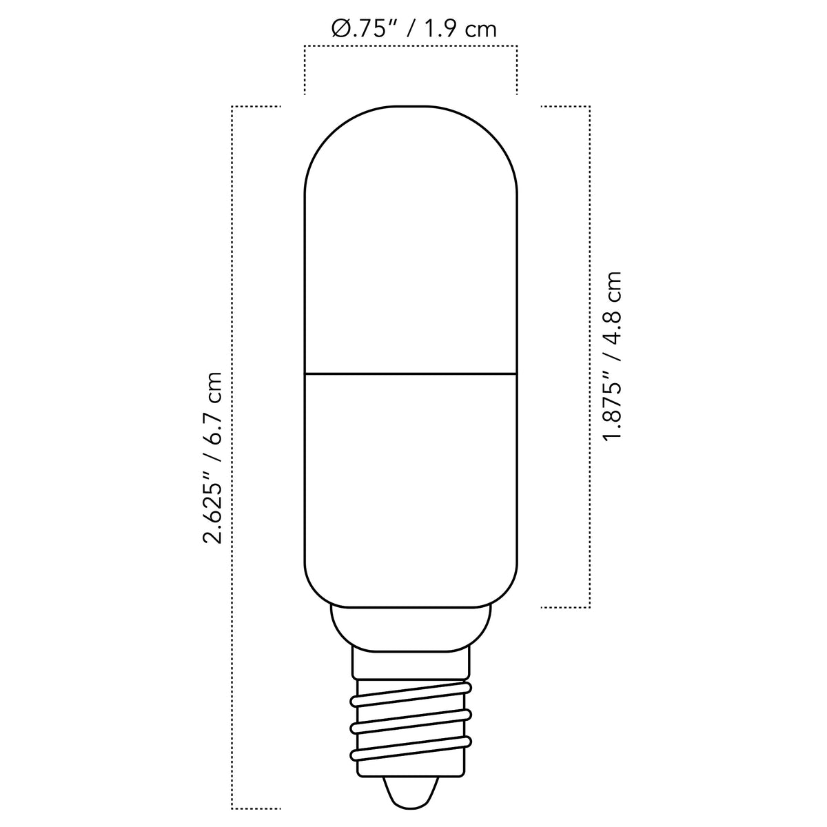 A Technical Drawing Of The E12-5W Bulb