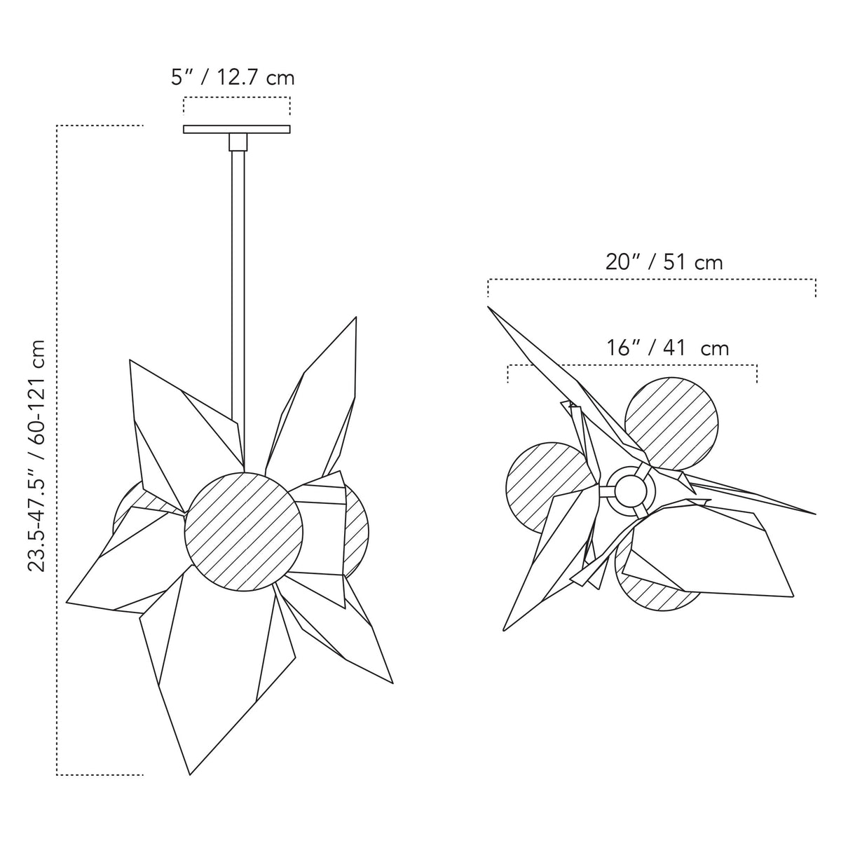 Cedar & Moss Florence 3 Pendant drawing with dimensions