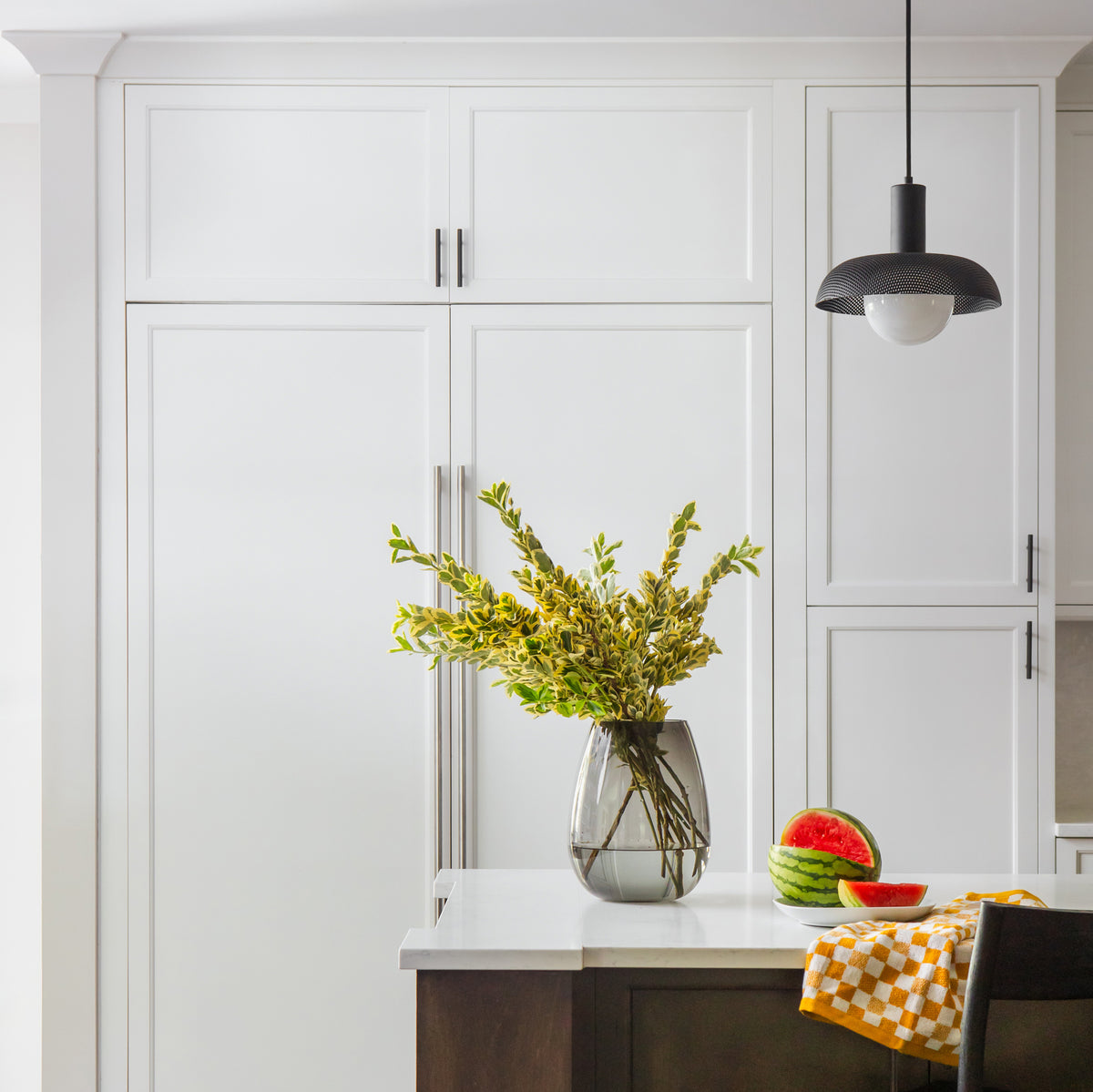 Lexi Large Pendant shown in Matte Black. Interior Design by Outline Interiors. Photography by Sarah Crowley