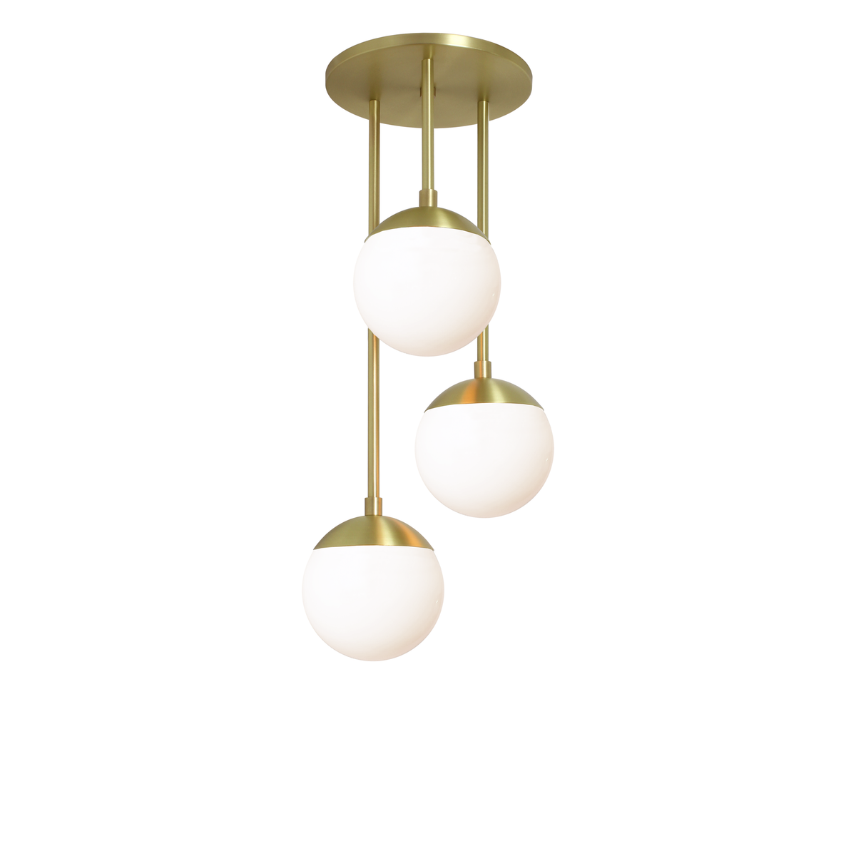Alto Waterfall shown in Brass with Opal 6" globes
