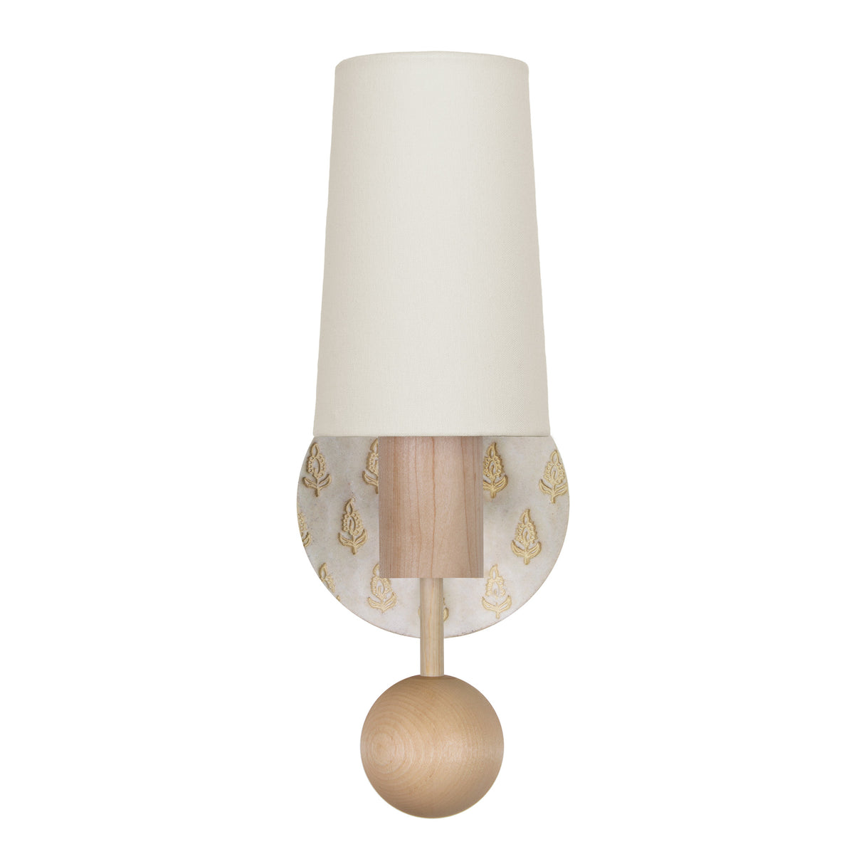 Amherst sconce shown in Maple with Natural White and Cream Floral Ceramic