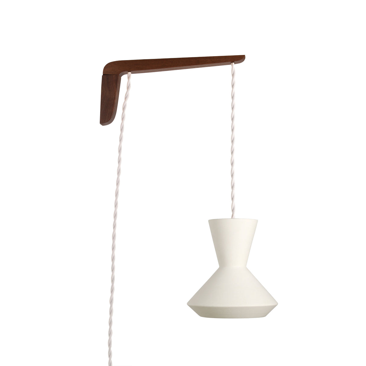Bobbie Swing shown in Natural White Glaze with Walnut wood and White Twist cord