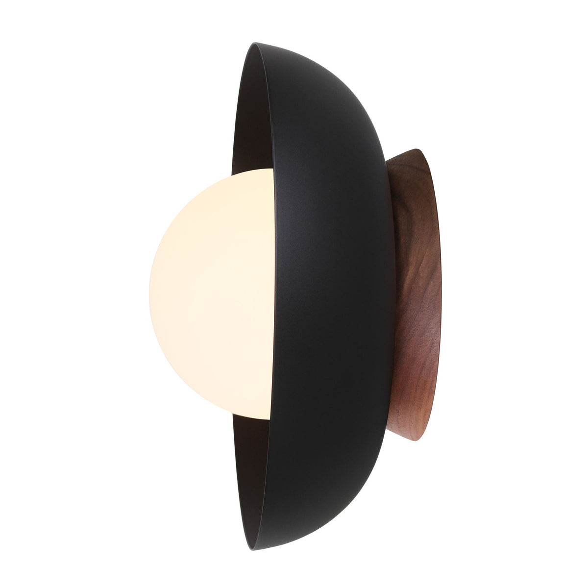 Lexi Large 6” shown with a Solid shade in Matte Black and Walnut canopy