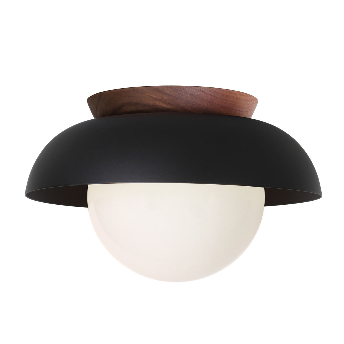Lexi Large 8” shown with a Solid shade in Matte Black and Walnut canopy
