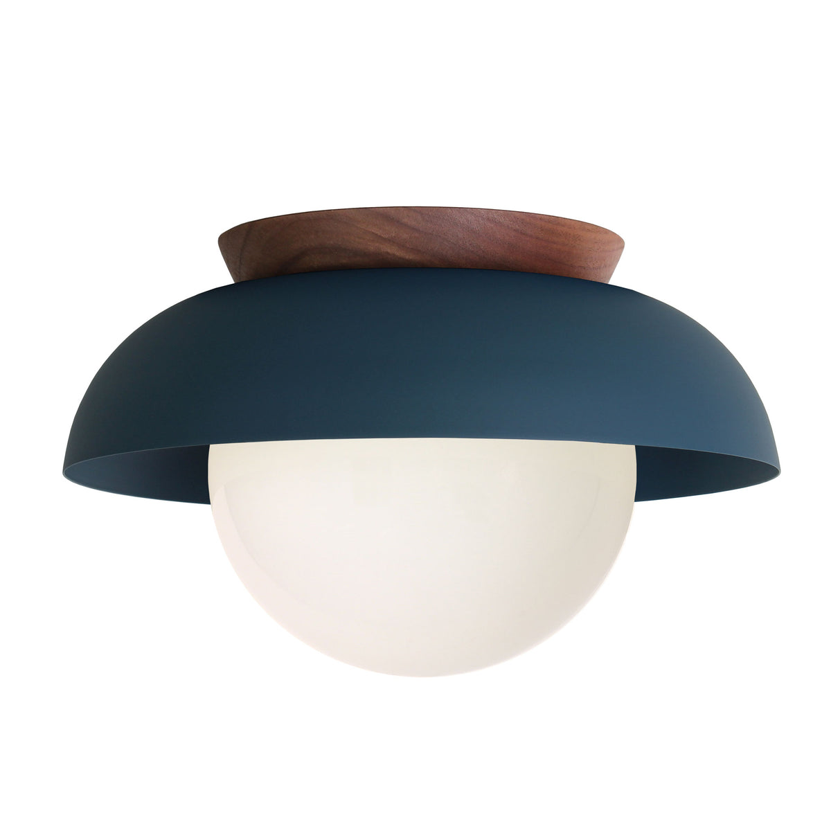 Lexi Large 8” shown with a Solid shade in Ocean Blue and Walnut canopy