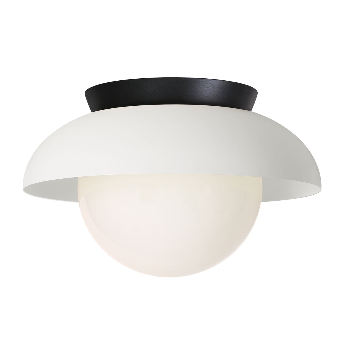 Lexi Large 8” shown with a Solid shade in White and Black Stained wood canopy