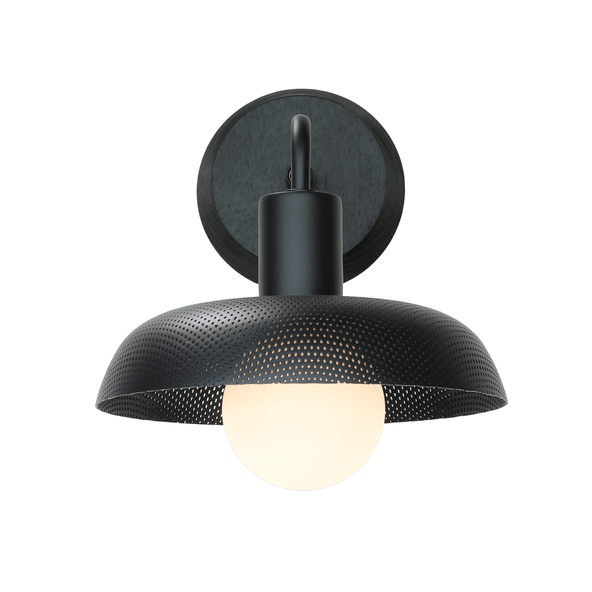Sally Sconce with Wood Canopy shown in Matte Black with Matte Black fixture finish and Black Stained wood canopy