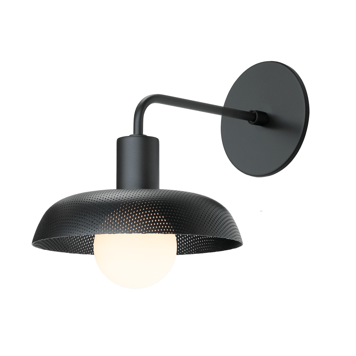 Sally Sconce shown with a Perforated shade in Matte Black and Matte Black fixture finish