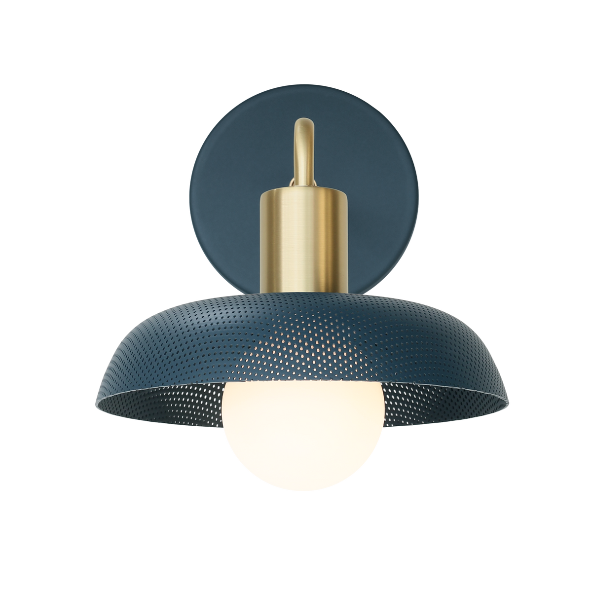 Sally Sconce shown with a Perforated shade in Ocean Blue and Brass fixture finish