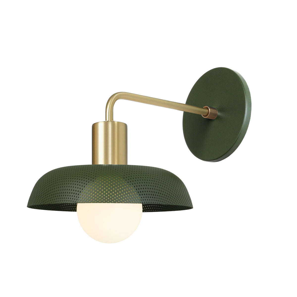 Sally Sconce shown with a Perforated shade in Secret Garden Green and Brass fixture finish