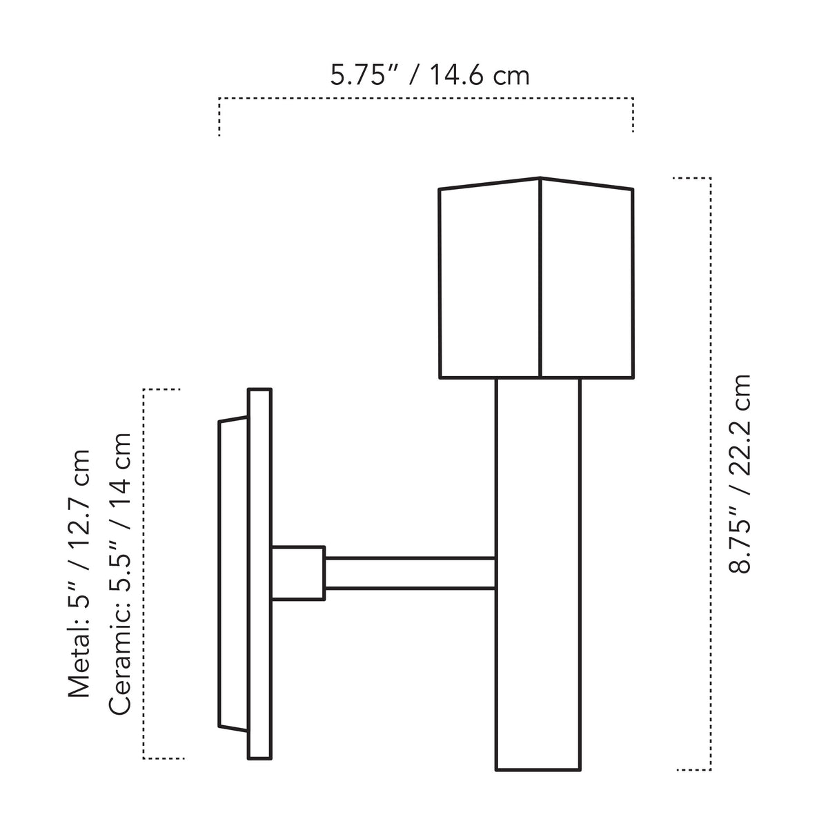 Seneca Sconce illustration with measurements. Cedar and Moss.