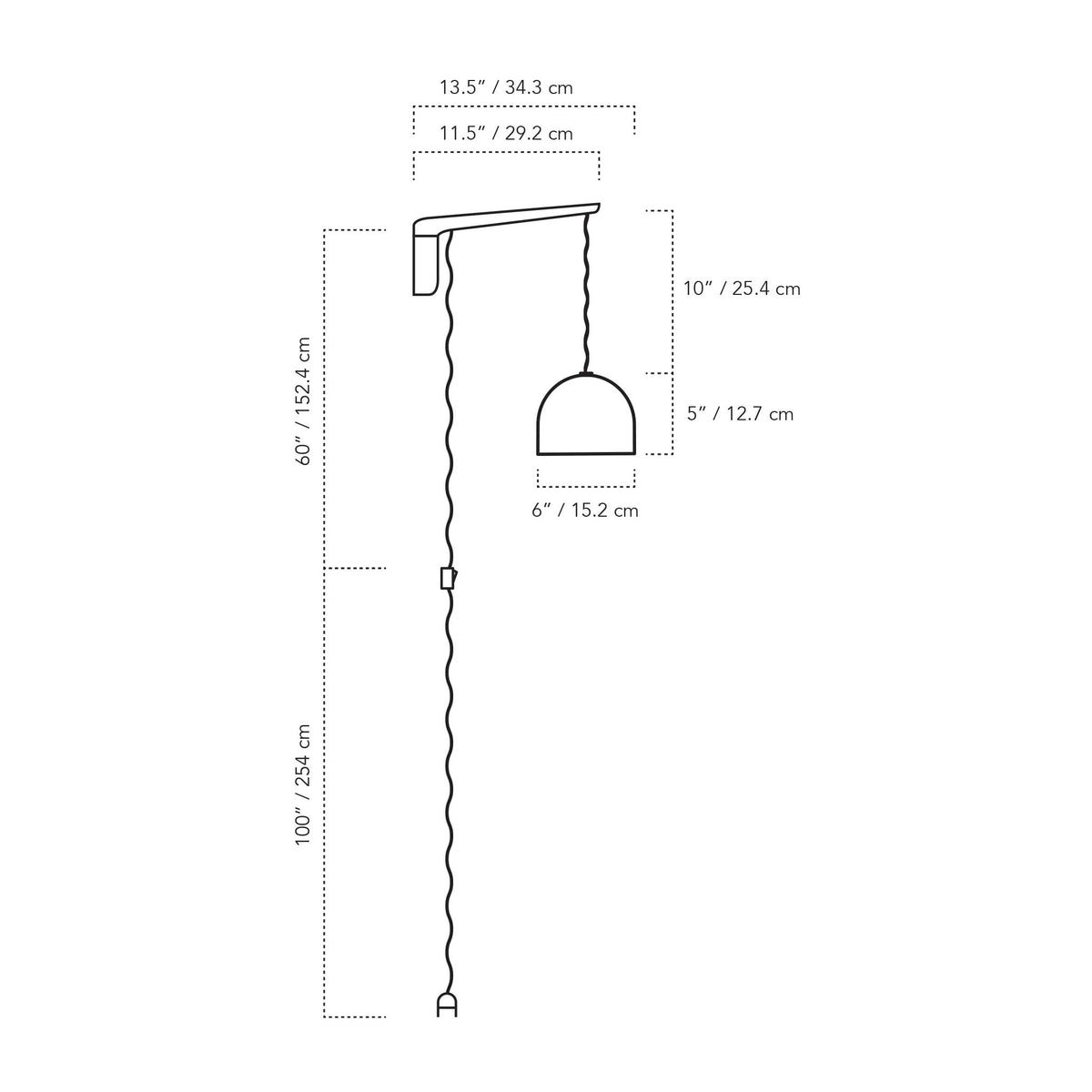 A Technical Drawing Of The Swing Arm Amélie With 6" Shade