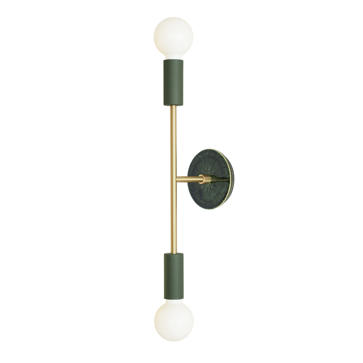 Venus Long shown in Secret Garden Green cup finish with Brass accent finish and Star pattern Forest Green ceramic canopy