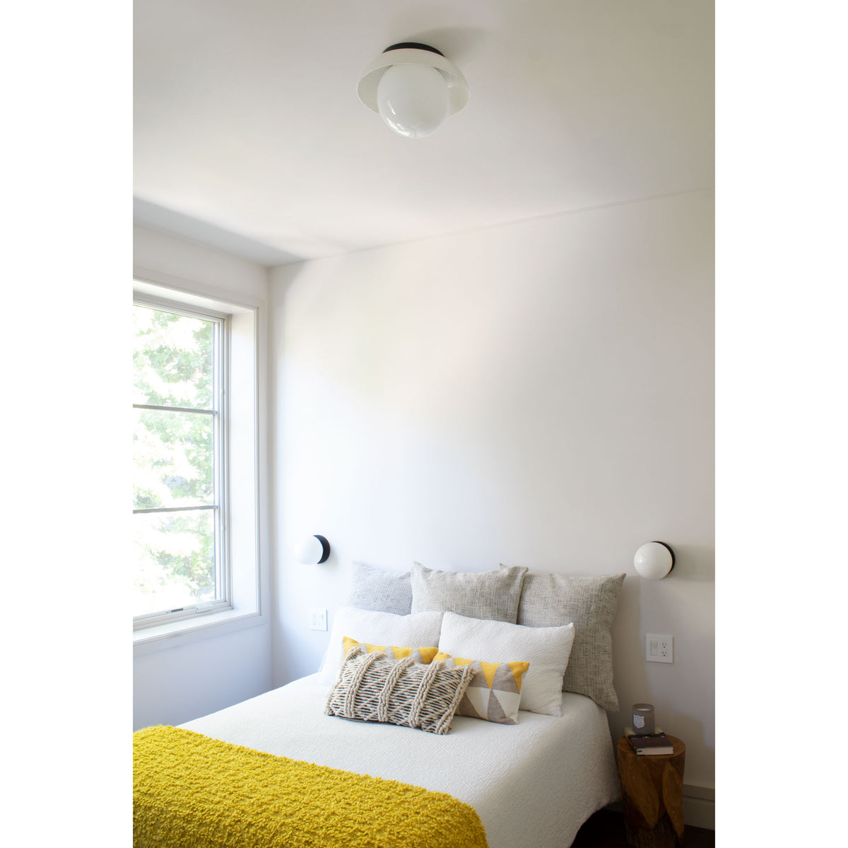 Lexi Large 8” shown with a Solid shade in White and Walnut canopy