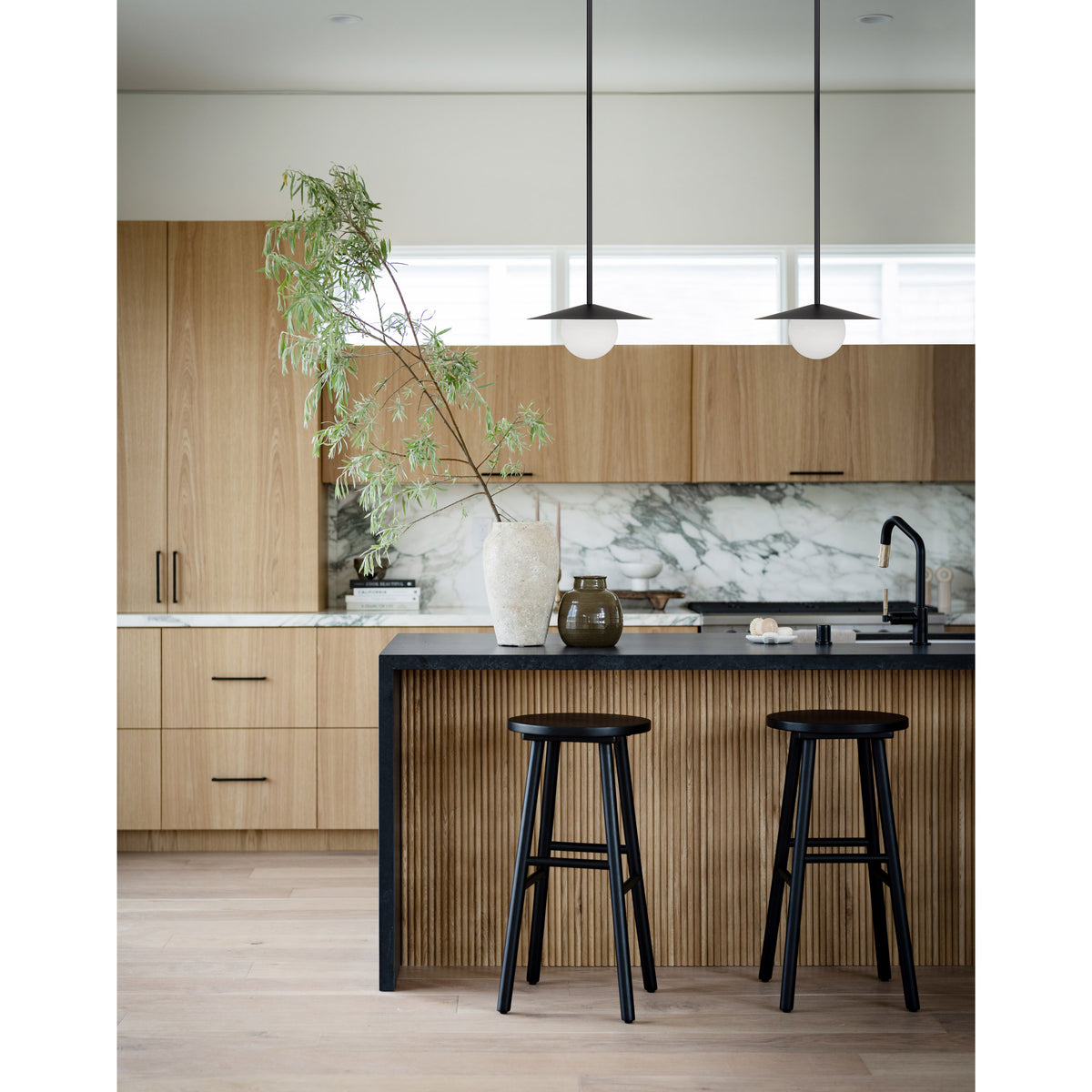 Marie Pendant shown in Matte Black. Interior design by KH Interiors