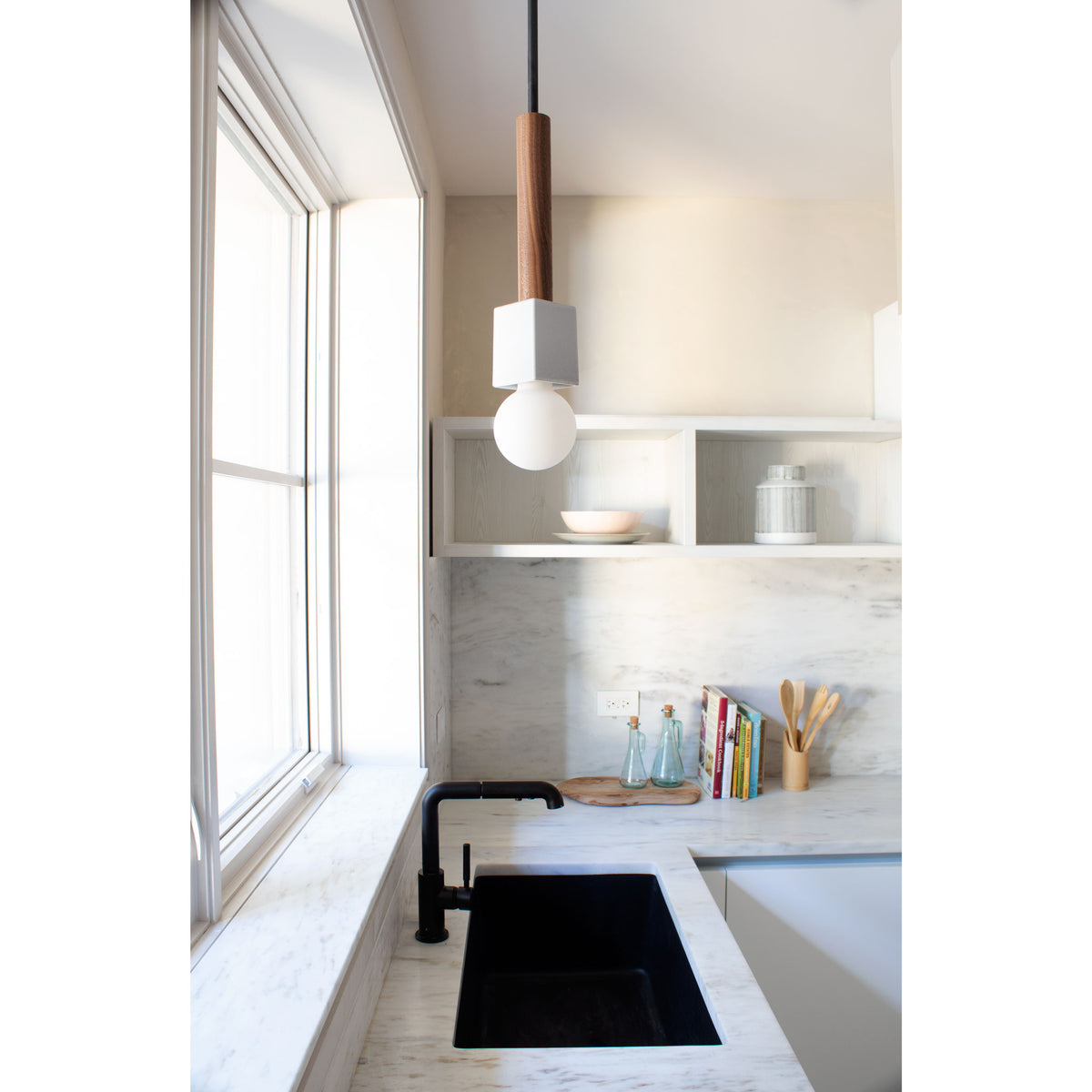 Seneca Pendant shown in Walnut with Matte Black
