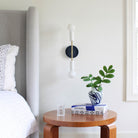 Venus with Ceramic Canopy shown in White with Brass with Swift ceramic canopy pattern in Indigo Blue