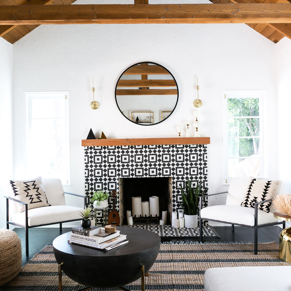 Timberline Sconce shown in Brass. Interior design by Jaclyn Johnson. Photo by Monica Wang