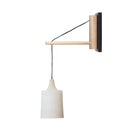 Tumwater 14" Wood Arm Sconce shown in Matte Black with Birch and a Black Hardwired Cord.