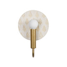 Edith ADA Sconce shown in Heirloom Brass with a Natural White and Cream Floral Ceramic Canopy